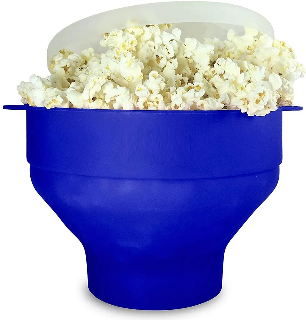 Popcorn-Schüssel mit Deckel Silikon faltbar blau